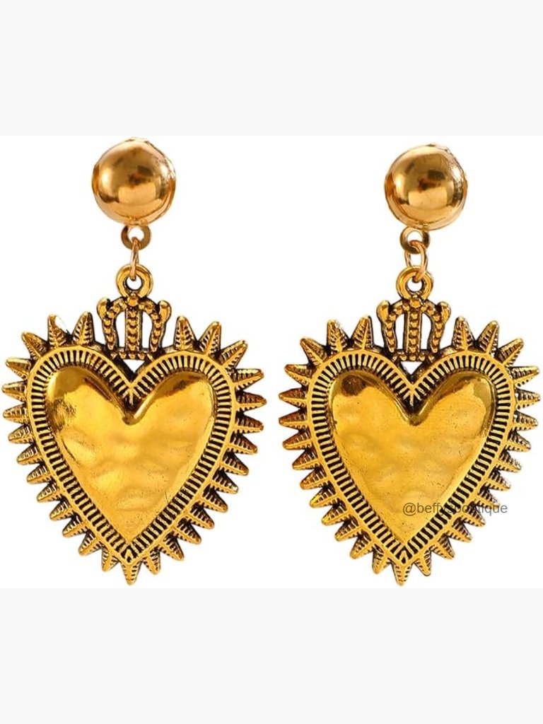 Hammered Sunburst Heart Drop Earrings - Boho Dangle Jewelry